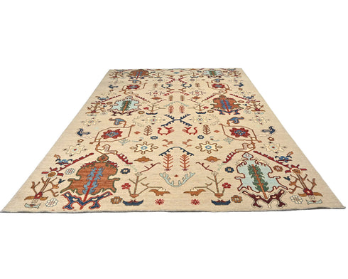 9x12 Beige Aryana Afghan Hand Knotted Veg Dye Wool Area Rug